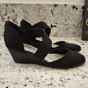 Anne Klein black wedge heels, size 8